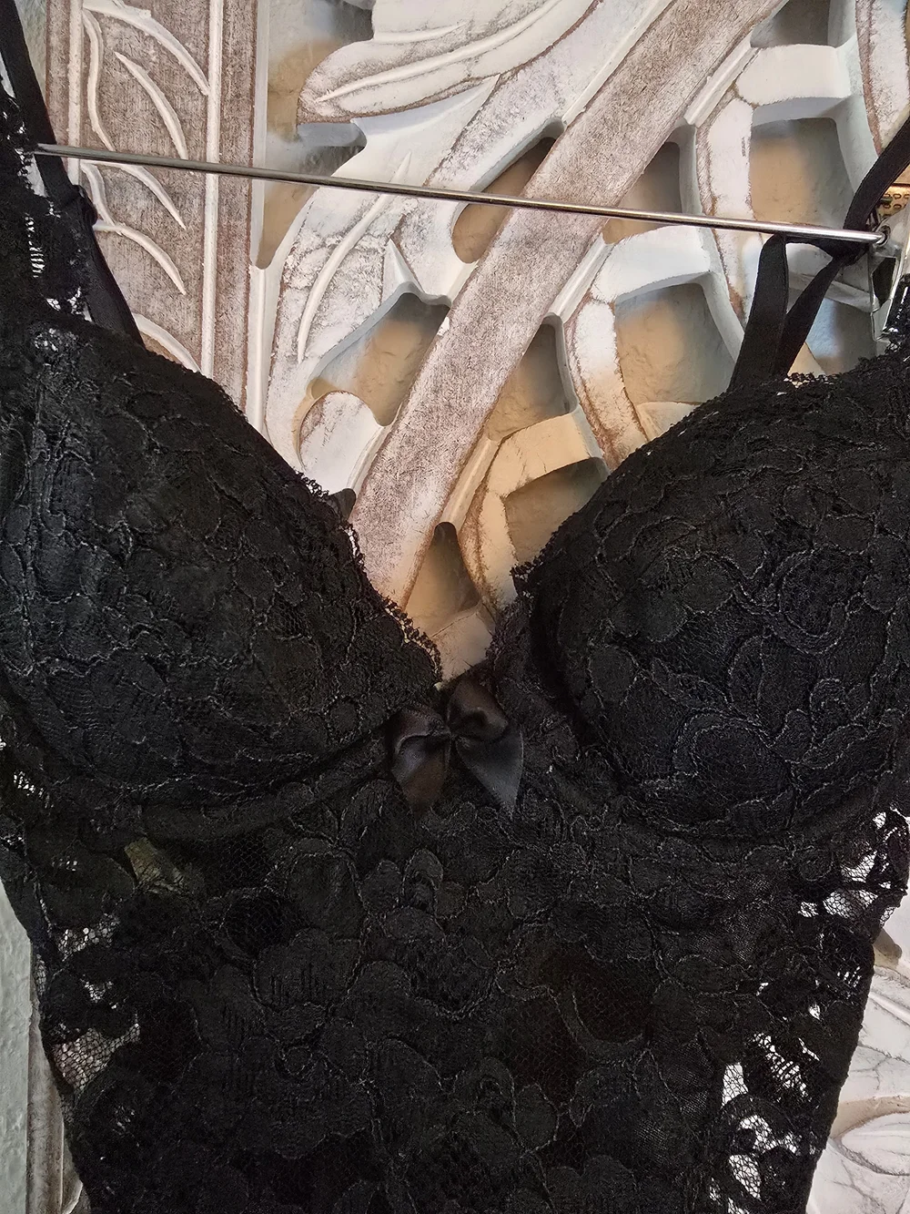 Victoria’s Secret Vintage TEDDY Bodysuit Black Lace LINGERIE Bra 34B